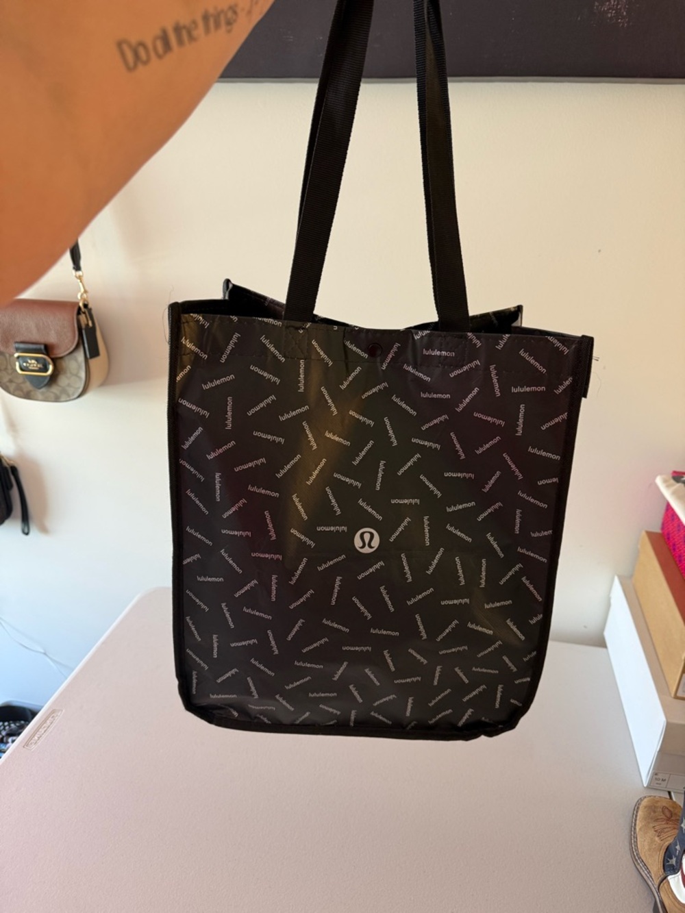 lululemon athletica Black & White Logo Scatter Reusable Shopping Tote